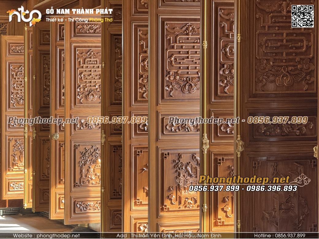 Mẫu cửa bức bàn nhà gỗ 5 gian cẩm vàng siêu đẹp